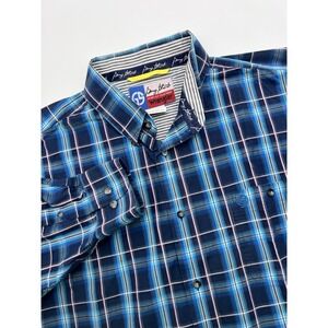 George Strait Wrangler Cowboy Cut Collection Blue‎ Plaid Button Down Shirt 3X